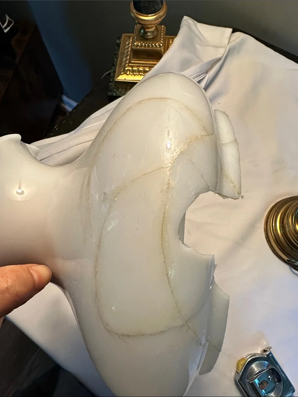 Vintage Table Lamp with White Ruffled Glass Shade